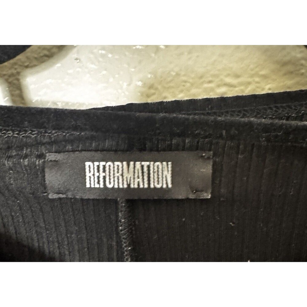 Reformation Sweater Dress Black Rib Knit Long Bell Sleeve Fit & Flare Mini Sz L - Picture 3 of 6
